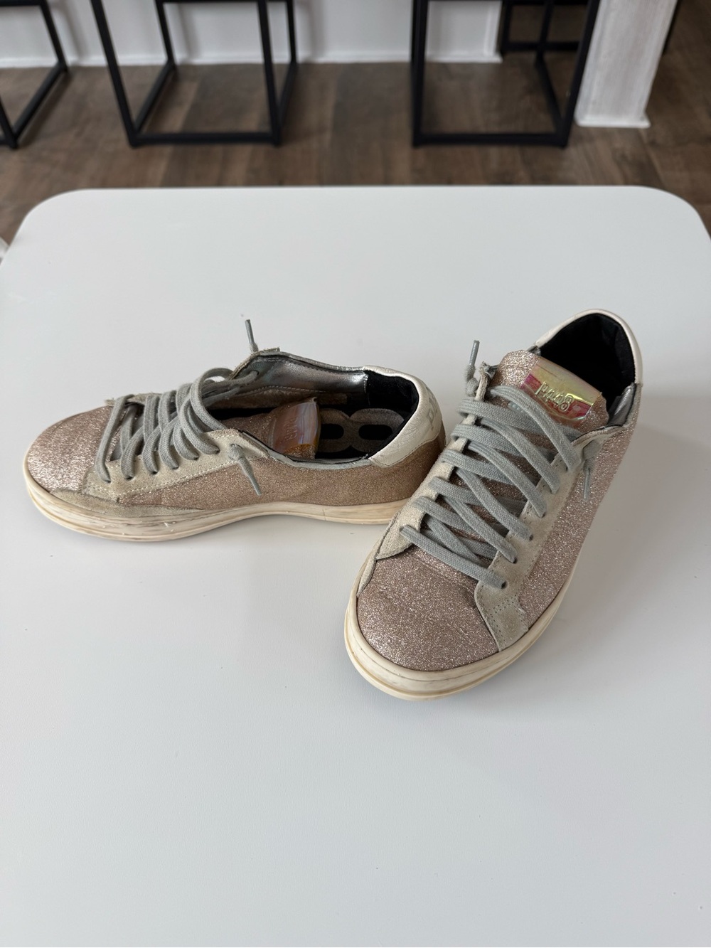 P448 Women's Glitter Rose Gold and Silver Low-Top Sneakers